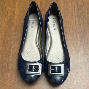 Bandolino Glossy Navy Flats with Silver Buckle